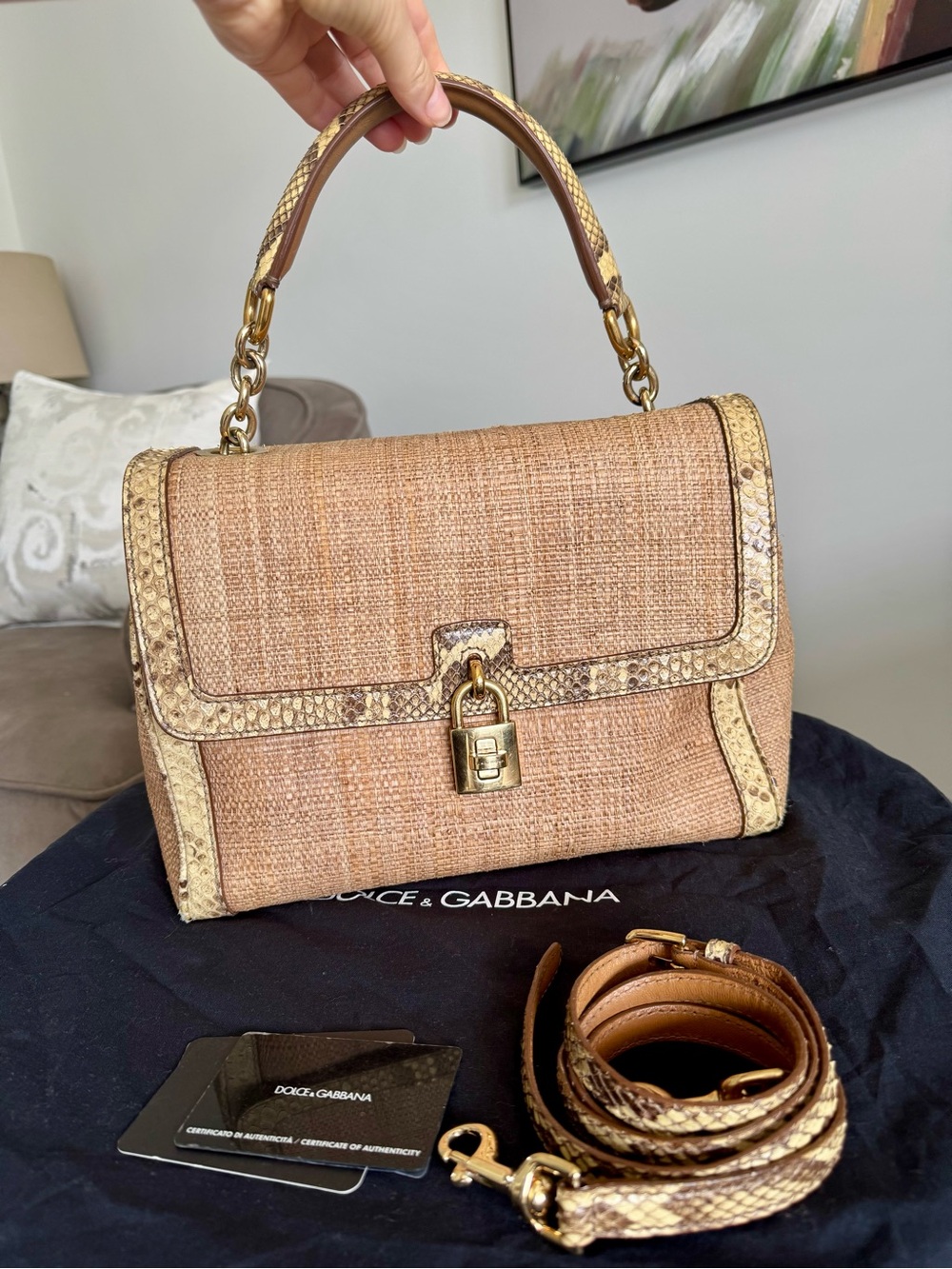 🤎Authentic Dolce & Gabbana Raffia Python Trim Padlock Bag🤎 - Picture 3 of 13